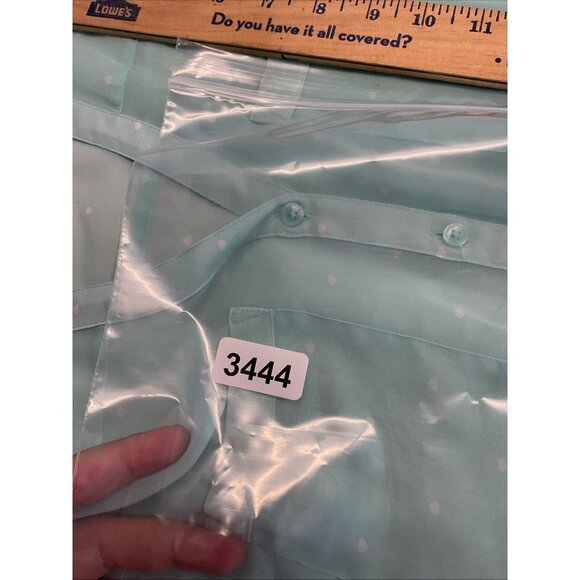 Express‎ The Portofino Shirt  Womens Small Turquoise Sheer White polka dot - Picture 8 of 8